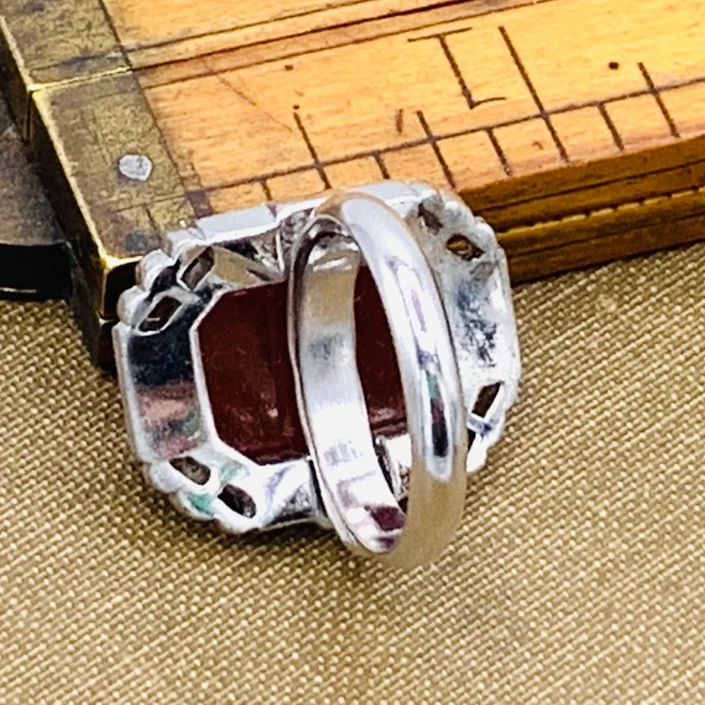 Red orange vintage costume ring NOS adjustable